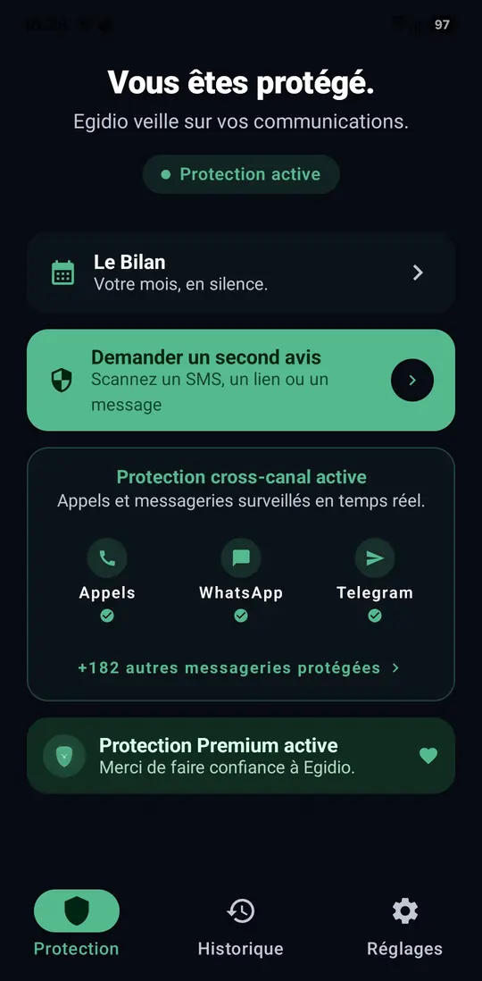 Appels et messageries ensemble.