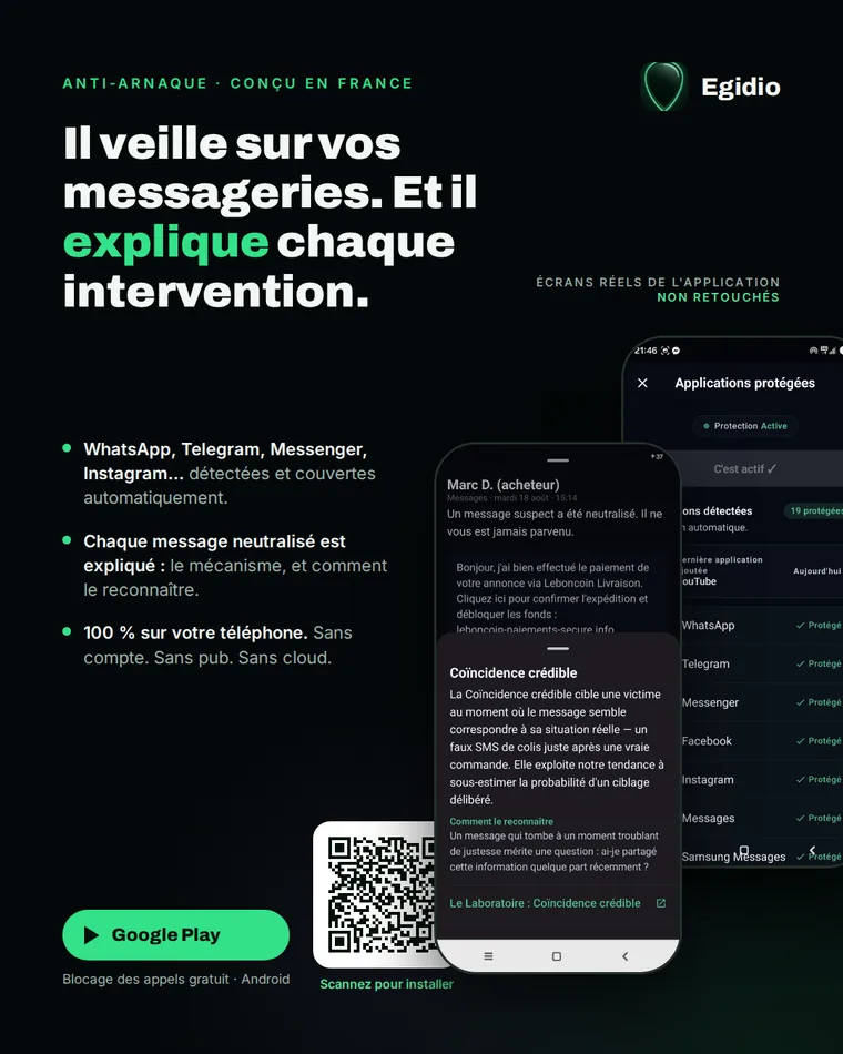 Affiche Egidio — messageries protégées et interventions expliquées