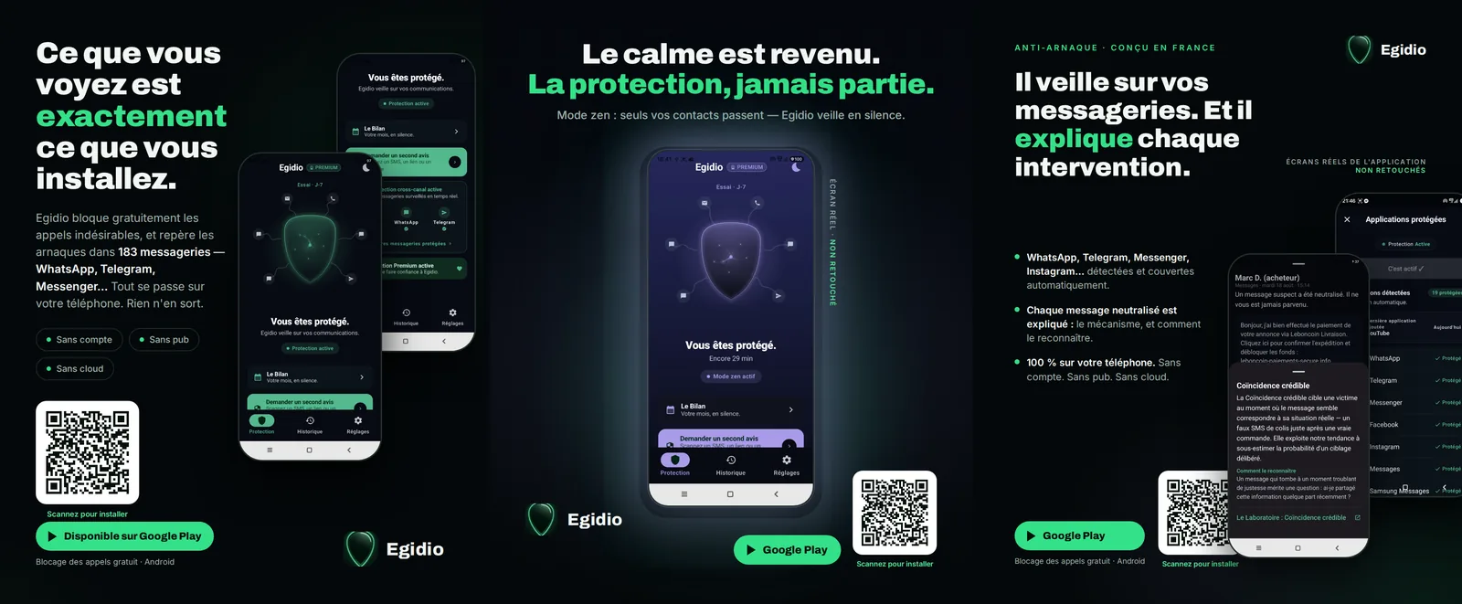 Triptyque Egidio — les trois affiches côte à côte