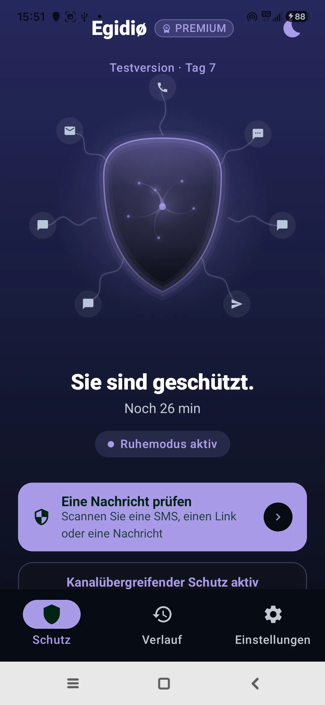 Egidio Zen-Modus: geplante Stille in der Nacht, Schutz immer aktiv