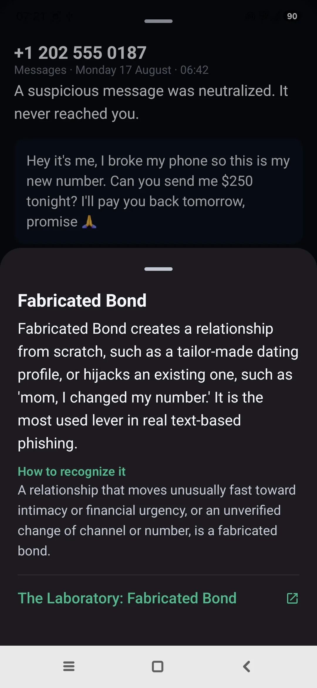 Mechanism explainer in Egidio: « Fabricated Bond » defined, « how to recognize it », and a link through to the matching Threat Laboratory investigation