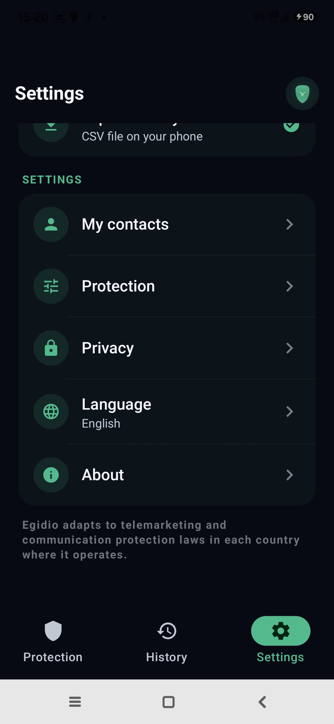 Real Egidio home screen, with the Medusa shield active