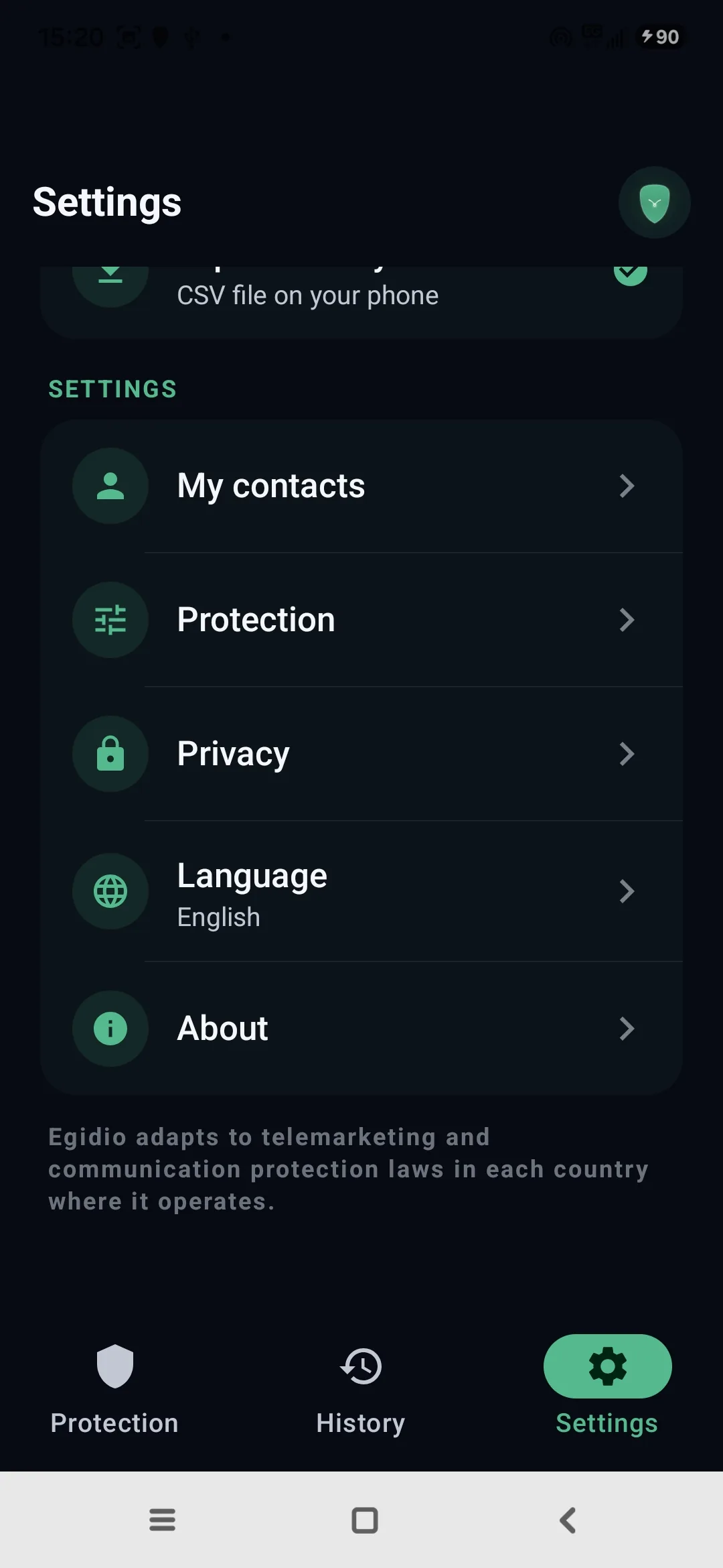 Real Egidio home screen, with the Medusa shield active