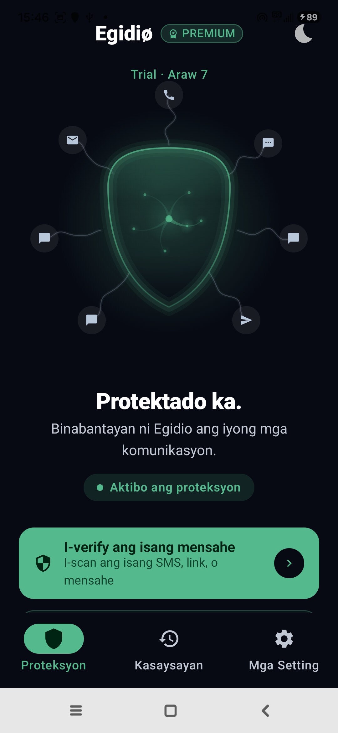 Tunay na home screen ng Egidio, may aktibong Medusa shield