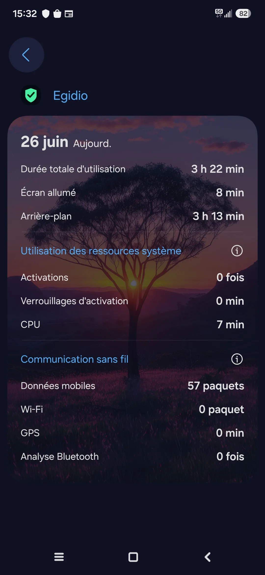 Écran Device care Samsung du 26 juin : Egidio en arrière-plan 3h13