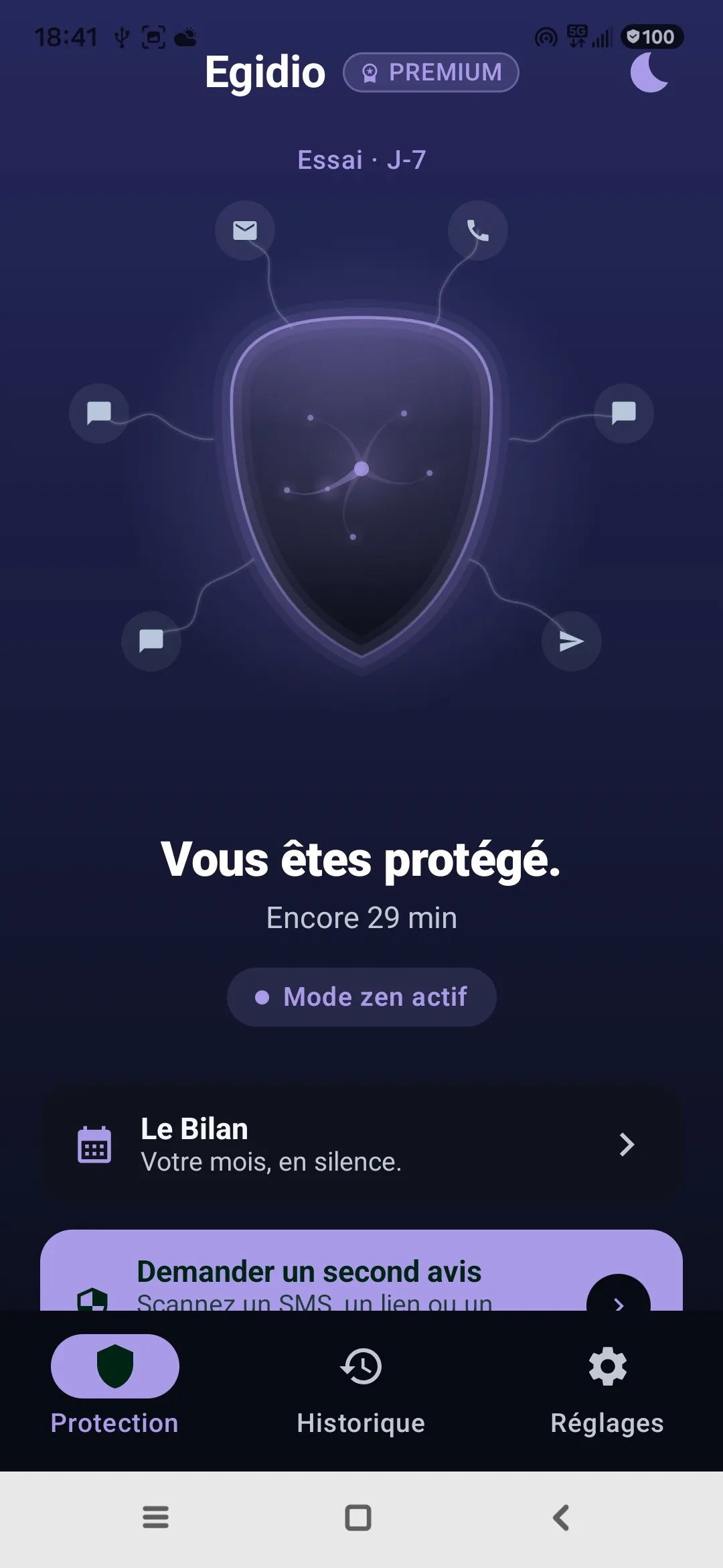 Mode zen d'Egidio : silence programmé la nuit, protection toujours active