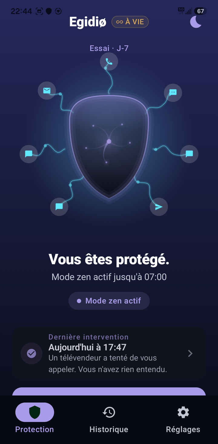 Egidio Zen mode: scheduled silence at night, protection always active