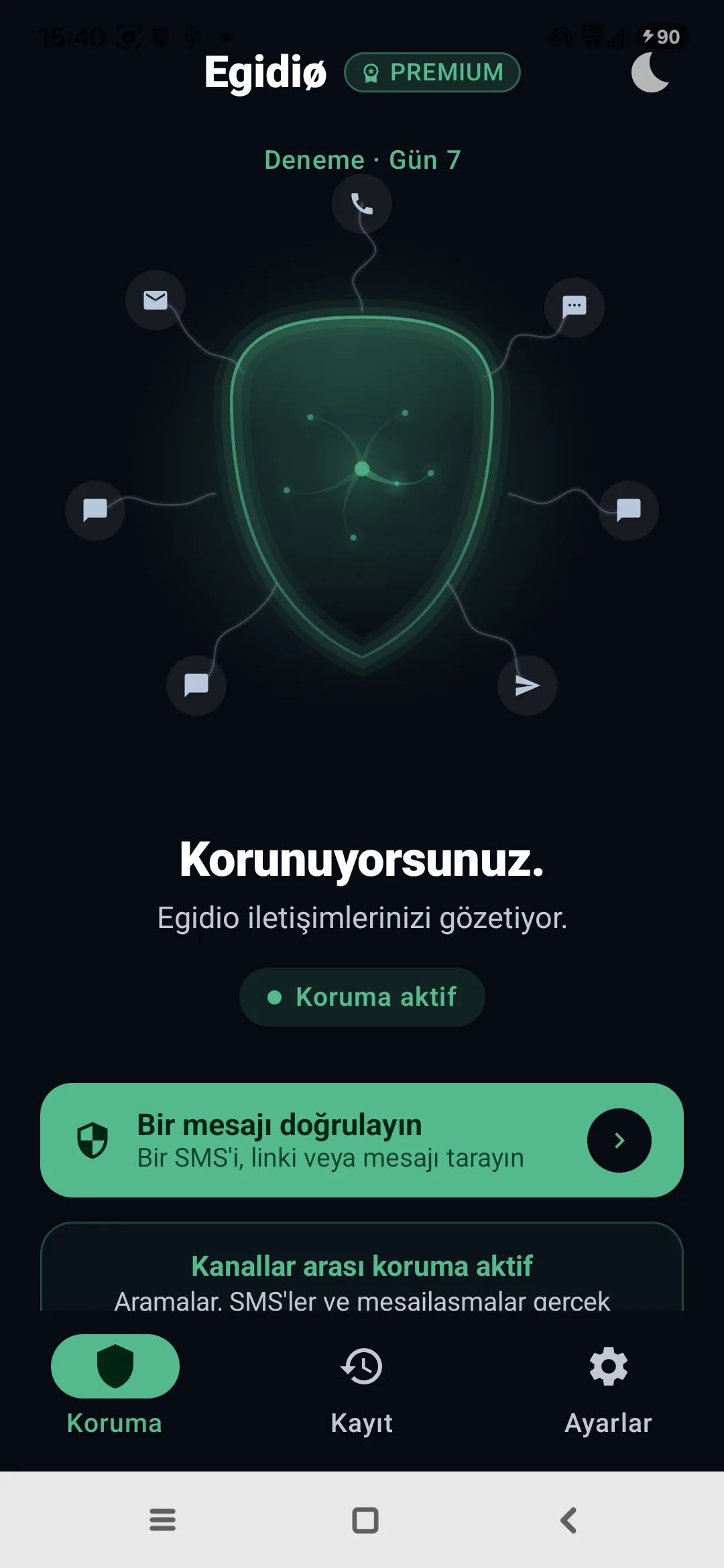 Egidio uygulamasının gerçek ana ekranı, Medusa kalkanı etkin