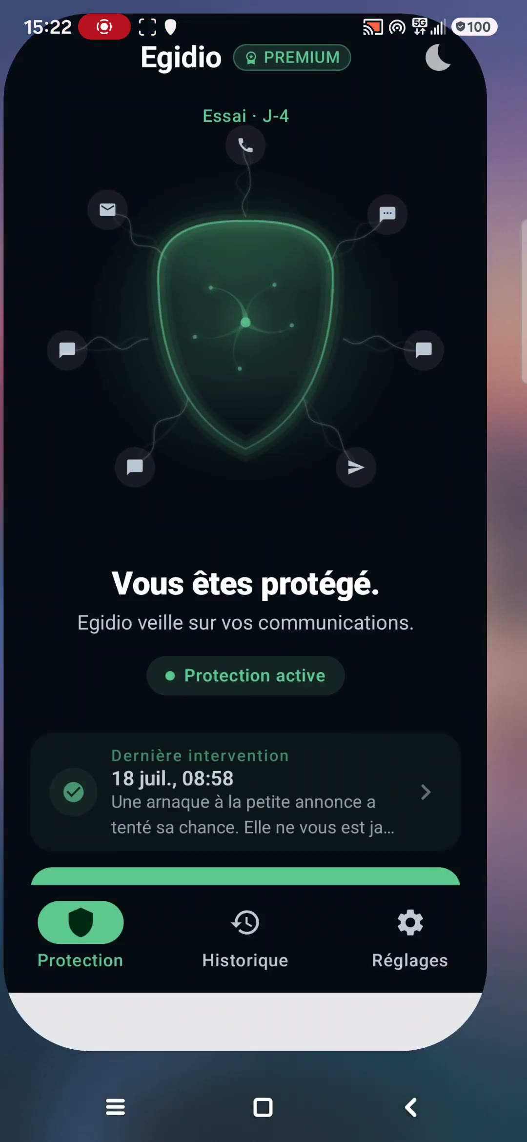 Écran Applications protégées d'Egidio